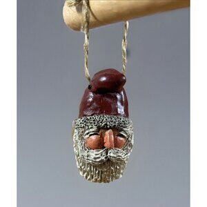 Gail Laura Santa Claus Head Figure Christmas Folk Art  2.75" H Jute Cord Signed